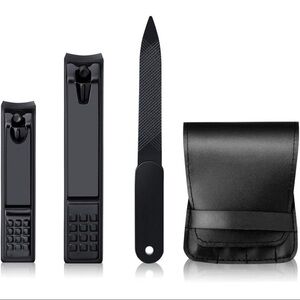 New-3pcs Nail Clippers Set With Nail File & Faux Leather Carry Case Black